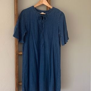 Lace-up Neck Lightweight Denim Dress